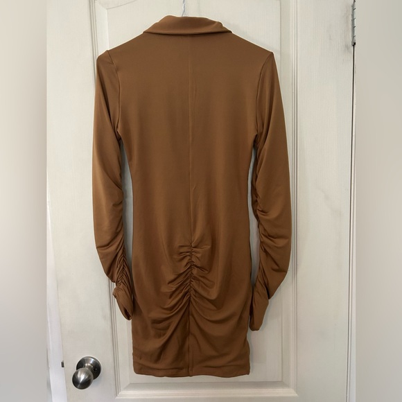 Leau Ruched Brown Mini Dress - Picture 5 of 9